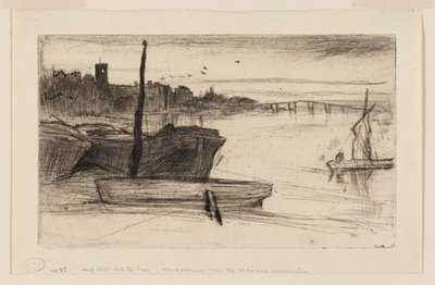 Chelsea Bridge a kostel od James Abbott McNeill Whistler