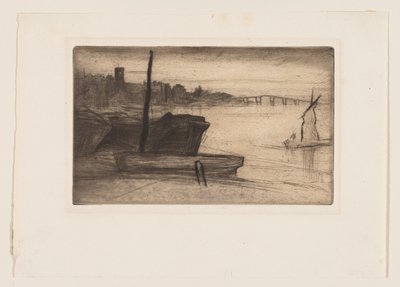Chelsea Bridge a kostel od James Abbott McNeill Whistler