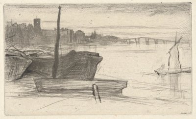 Chelsea Bridge and Church, z Temže Set (Série šestnácti leptů scén na Temži a dalších témat) od James Abbott McNeill Whistler