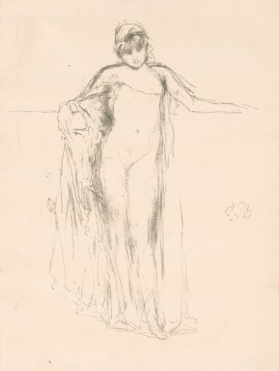 Model se závěsem, stojící od James McNeill Whistler