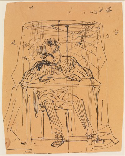 Muž u stolu pod moskytiérou (ze skicáře) od James McNeill Whistler