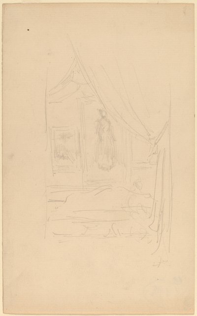 Skica portrétu paní Godwinové, když visel ve Společnosti britských umělců od James Abbott McNeill Whistler