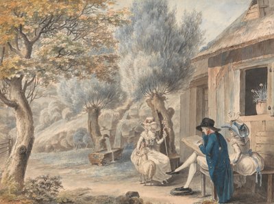 Umělec Sketching Mlle. de St. Legier jako pastýřka od James Moore