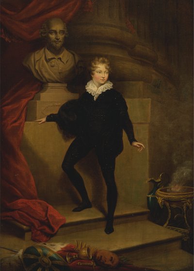 Mistr Betty jako Hamlet, před bustou Shakespeara od James Northcote