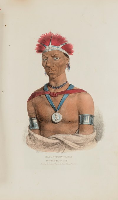 MAUCK-COOMAUN; Slavný náčelník Iowayů, z Aboriginal Portfolio od James Otto Lewis