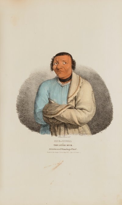 SHE-SHEBA neboli Malá kachna; Slavný náčelník Winnebago, z domorodého portfolia od James Otto Lewis
