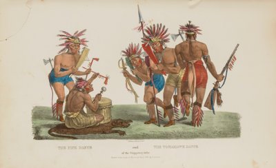 Tanec dýmek a tanec Tomahawk kmene Chippeway, z The Aboriginal Portfolio (Domorodé portfolio) od James Otto Lewis