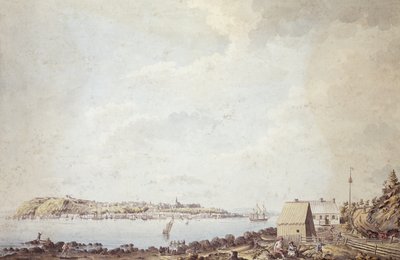 Pohled z města Quebec, hlavního města Kanady, pořízený z Ferry House na protější straně řeky, 3. října 1784 (pero, inkoust a akvarel na papíře) od James Peachey
