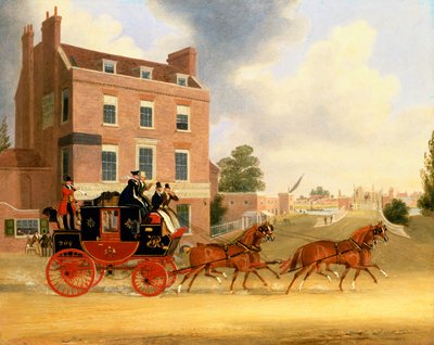 Quicksilver Royal Mail míjející Hvězdu a podvazek na Kew Bridge od James Pollard