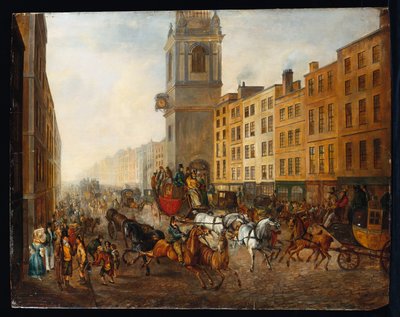 The London-to-Brighton Coach at Cheapside, 18. července 1831 od James Pollard