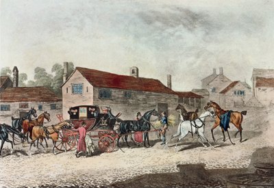 The Mail Coach Changing Horses, vyryl R. Havell, 1815 od James Pollard