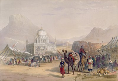 Chrám „Ahmeda Shauha“, krále Afghánistánu, Kandahár, deska 27 z „Scenérie, obyvatelé a kostýmy Afghánistánu“, vyrytý Robert Carrick (c.1829-1904) 1848 od James Rattray