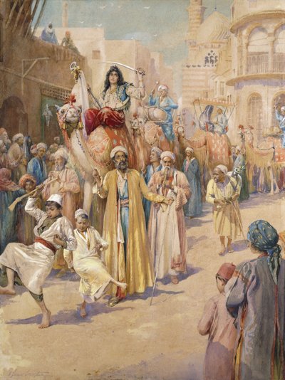 Arabský svatební průvod přes Káhiru, od James Shaw Crompton