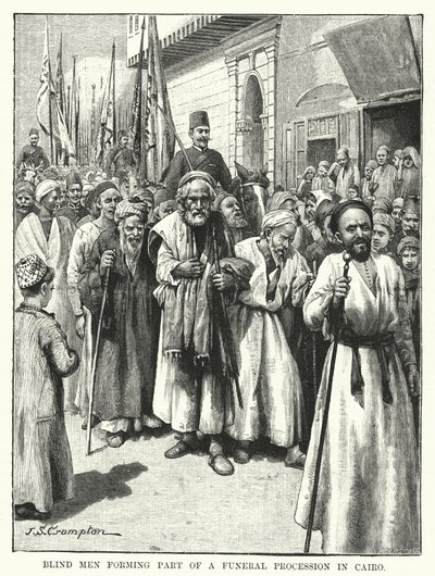 Slepí muži tvořící součást pohřebního průvodu v Káhiře (rytina) od James Shaw Crompton