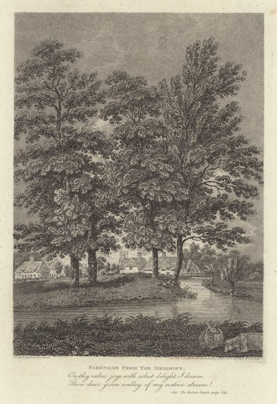 Robert Bloomfield, básník: Fakenham from the Meadows (rytina) od James Storer