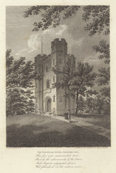 Robert Bloomfield, básník: Trojúhelníková věž, Shooters Hill (rytina) od James Storer