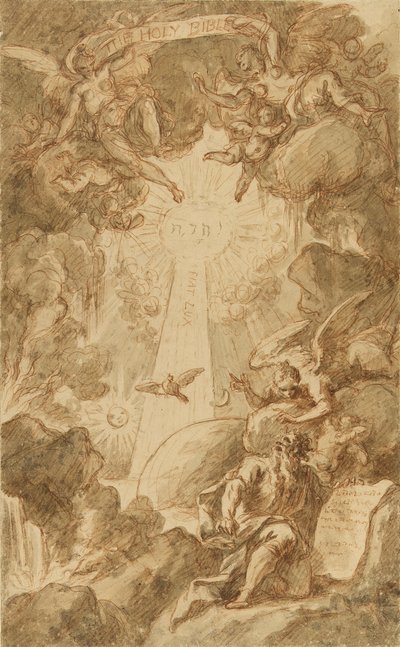 Přípravná kresba pro rytinu C. du Bosca pro Bibli kaple Královské námořní školy. Dílo (43x26,6 cm), autor James Thornhill (1675-1734), počátek 18. století. od James Thornhill