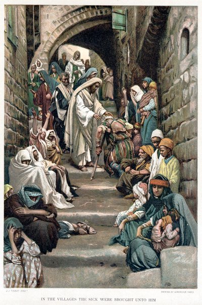 Kristus uzdravující nemocné mu přinesl ve vesnicích, c1890 od James Tissot