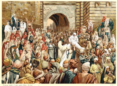 Ježíš vychovával syna vdovy v Nain, c1890 od James Tissot