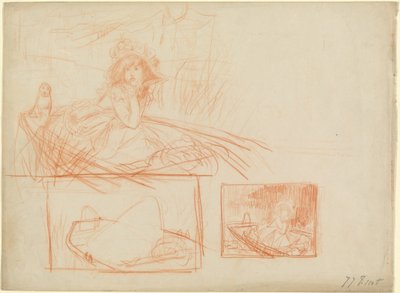 Zamyšlená dívka zmítaná ve člunu. od James Tissot