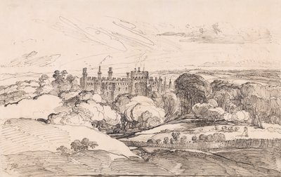 Lea Castle from above the Woods, 1814 (pero a černý inkoust na papíře) od James Ward