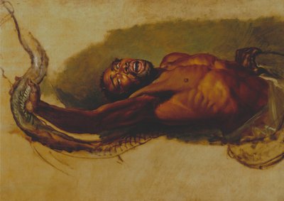 Muž zápasící s hroznýšem, studie k filmu "Liboya Serpent Seasing its Prey" (Had Liboya se zmocňuje své kořisti) od James Ward
