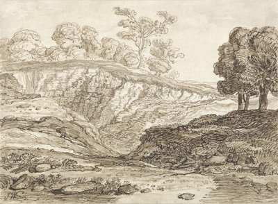 The Quarry (pero a hnědý inkoust s hnědým praním na papíře) od James Ward
