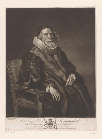 Portrét van Rowland Wandesford Lord Chief Baron Wandesford (titul na předmětu) Schilderijen v The Houghton Gallery (název série) The Houghton Gallery (název série) od James Watson (prentmaker)