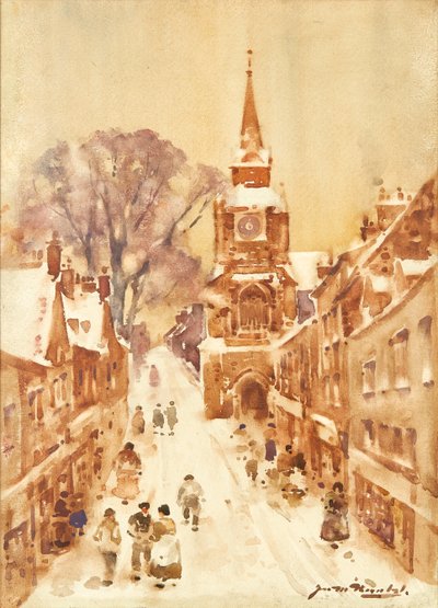 Zimní pouliční scéna (akvarel) od James Watterston Herald