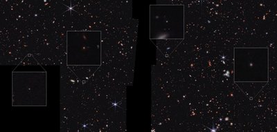 Galaxie v oblasti CEERS (snímek z kamery NIRCam) od James Webb Space Telescope (NASA)