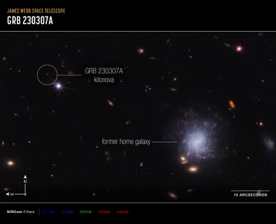 Kilonova a hostitelský obraz kompasu galaxie od James Webb Space Telescope (NASA)