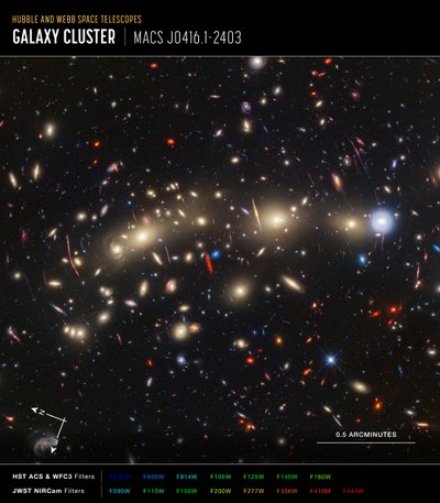 MACS 0416 (Hubble + Webb Compass Image) od James Webb Space Telescope (NASA)