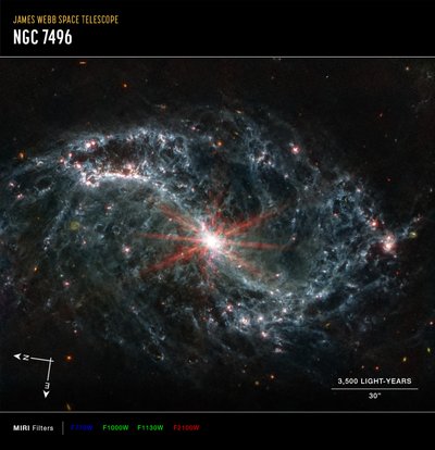 NGC 7496 (snímek kompasu MIRI) od James Webb Space Telescope (NASA)
