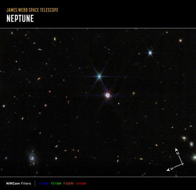 Neptun Wide Field (obrázek kompasu NIRCam) od James Webb Space Telescope (NASA)