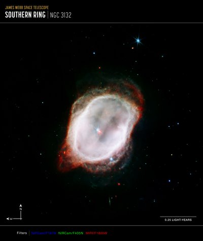 Plyn mlhoviny jižního prstence (NIRCam a MIRI Composite Compass Image) od James Webb Space Telescope (NASA)