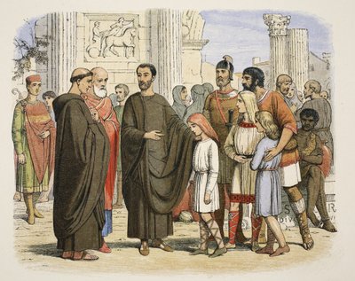 Řehoř a angličtí otroci v Římě, 590 n. l., od A Chronicle of England BC 55 do AD 1485, pub. Londýn, 1863 od James William Edmund Doyle