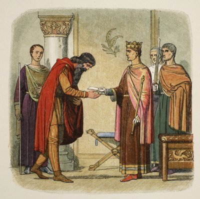 Henry zmocňuje Dermoda k vybírání sil, 1170, od A Chronicle of England BC 55 do AD 1485, pub. Londýn, 1863 od James William Edmund Doyle