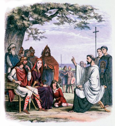 Svatý Augustin káže králi Ethelbertovi a královně Bertě, 19. století od James William Edmund Doyle