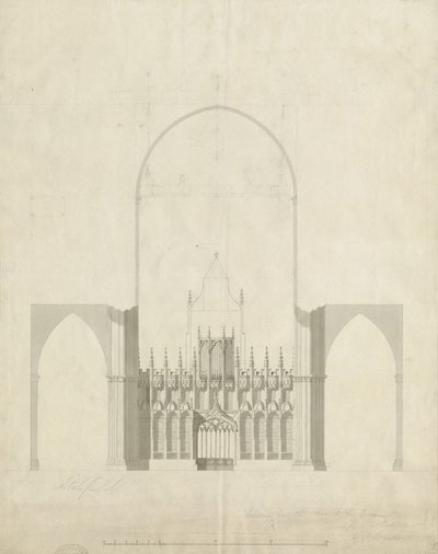 Interiér katedrály Lichfield - Vchod od sboru k lodi: kreslení a mytí, nd [c 1780] od James Wyatt