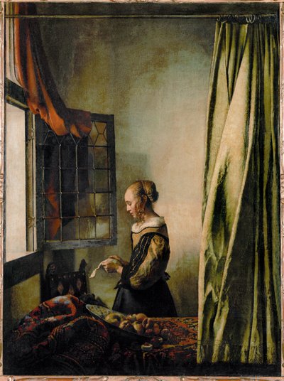 Žena čtoucí dopis u otevřeného okna (olej na plátně) od Jan (1632-75) Vermeer
