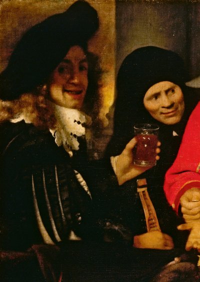 Hudebník a Procuress, detail z The Procuress od Jan Vermeer van Delft