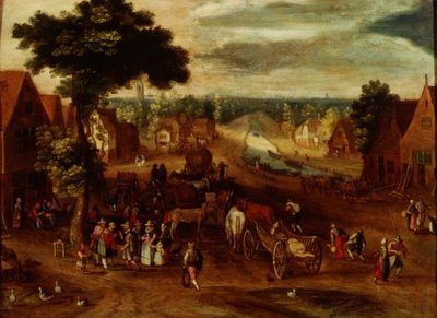 Vesnice s cestovateli mimo hostinec od Jan (follower of) Brueghel
