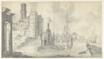 Pohled na přístav ve městě na pobřeží Středozemního moře od Jan Abrahamsz. Beerstraten