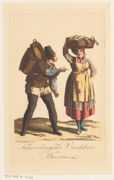 Typy Scheveningenských rybářů Schevelingsche Visch Boer a Boerin (název na objektu) od Jan Anthonie Langendijk Dzn