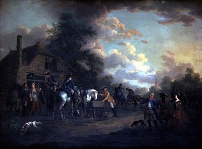 Důstojníci francouzské kavalérie se zastavili na „White Hart“ od Jan Anthonie Langendyk