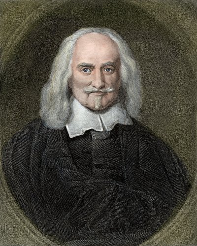 Portrét Thomase Hobbese (1588-1679) anglický filozof. Barevná rytina z 19. století. od Jan Baptist (after) Jaspers