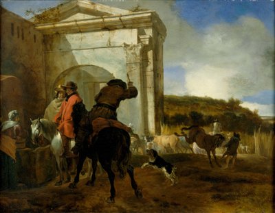 Italská krajina s jezdci u pramene od Jan Baptist Weenix