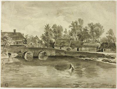 Muž rybaření v řece poblíž vesnice od Jan Baptiste de Jonghe