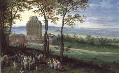 Arcivévoda Albrecht a Isabella před zámkem Mariemont od Jan Brueghel the Elder