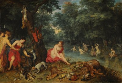 Nymphs Bath (Dianiny nymfy vracející se z rybolovu) od Jan Brueghel the Elder
